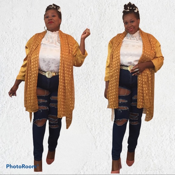 Sold! Yellow/Gold Jacket w/Built-in Tie/Scarf - Picture 3 of 16